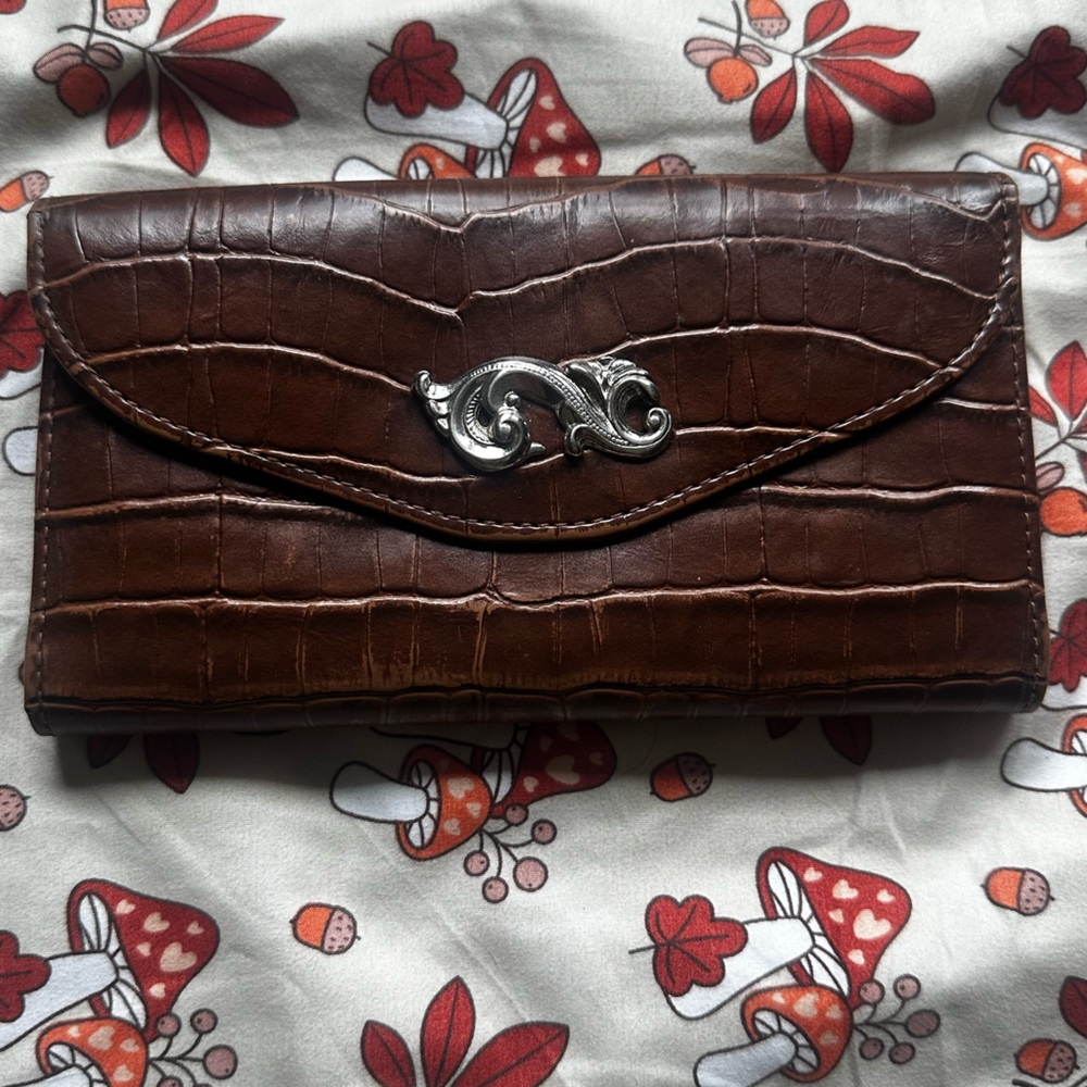 Brighton brown leather Crocodile-Embossed large wallet with checkbook divider